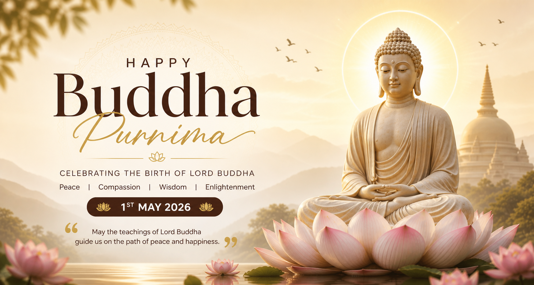Buddha Purnima 2026 blog banner featuring Gautama Buddha and lotus