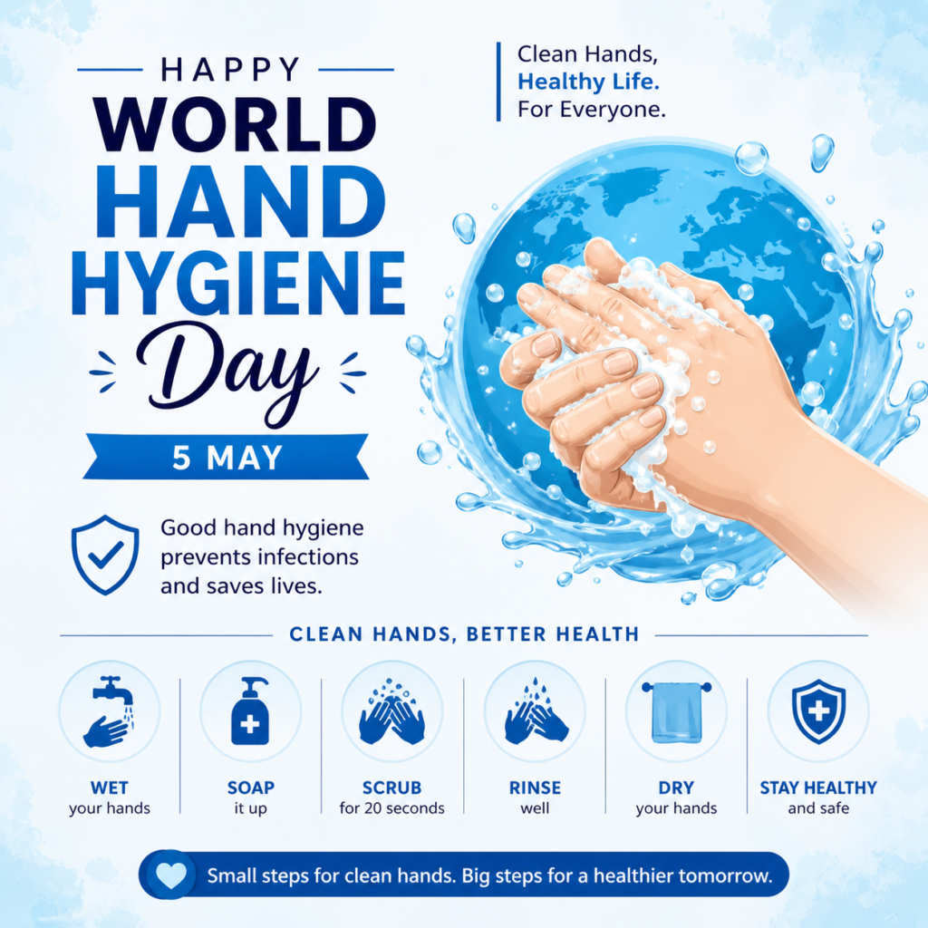 World Hand Hygiene Day awareness banner promoting proper handwashing and infection prevention on May 5