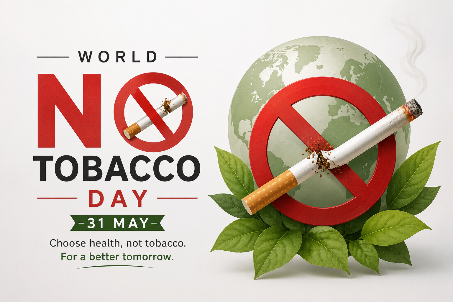 World No Tobacco Day poster with broken cigarette and no smoking symbol