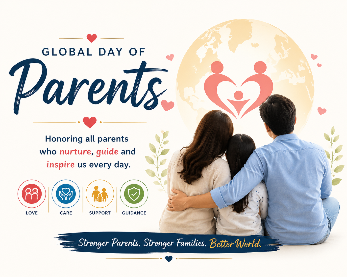 Global Day of Parents poster with happy family and heart globe illustration